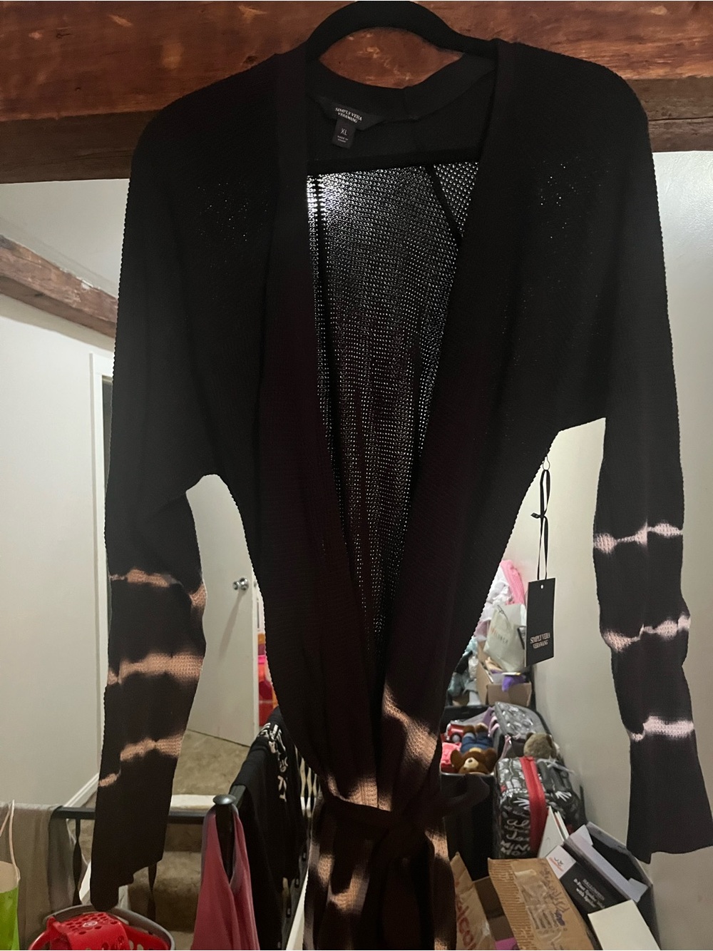 Vera Wang Black Cardigan with Pale Pink Tie-Dye Accents